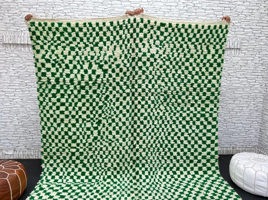 Tapis berbère Zagora vert à damier, vue 3 sur 4