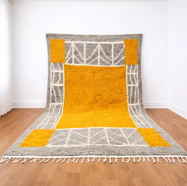 Tapis berbère Ziri moutarde et jaune — tapis berbères contemporains