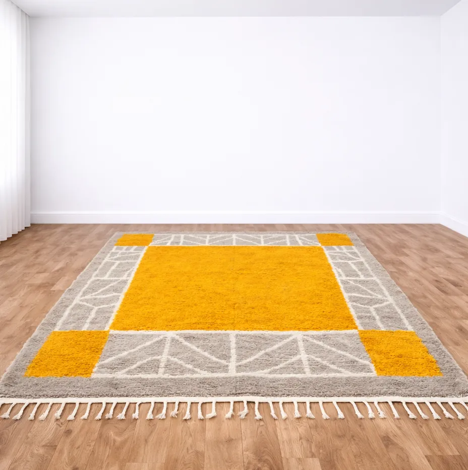 Tapis berbère Ziri moutarde et jaune, vue 3 sur 4