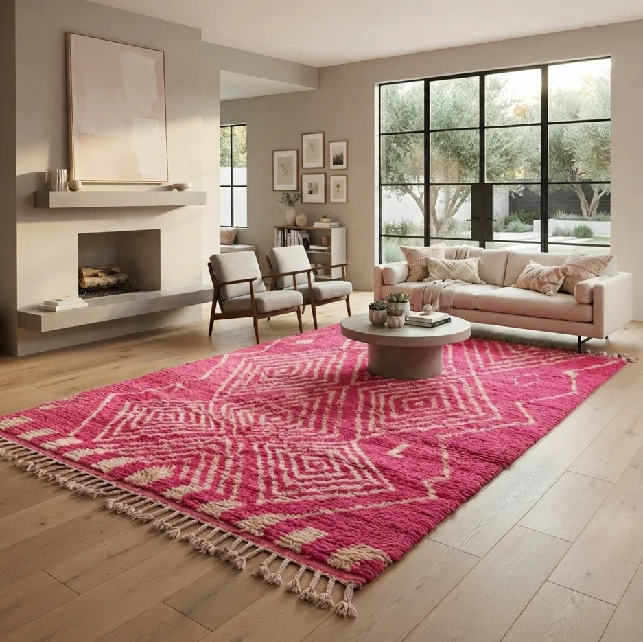 Tapis Boujad Mirleft rose, vue 3 sur 4