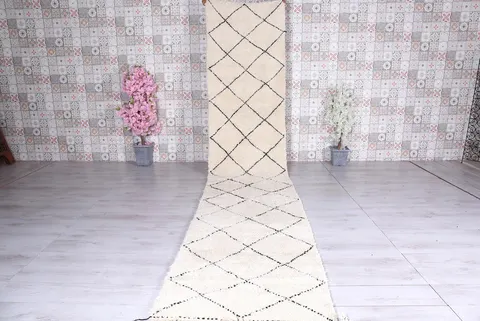 Tapis de couloir Beni Ouarain Agadir crème et noir à losanges — tapis beni ouarain