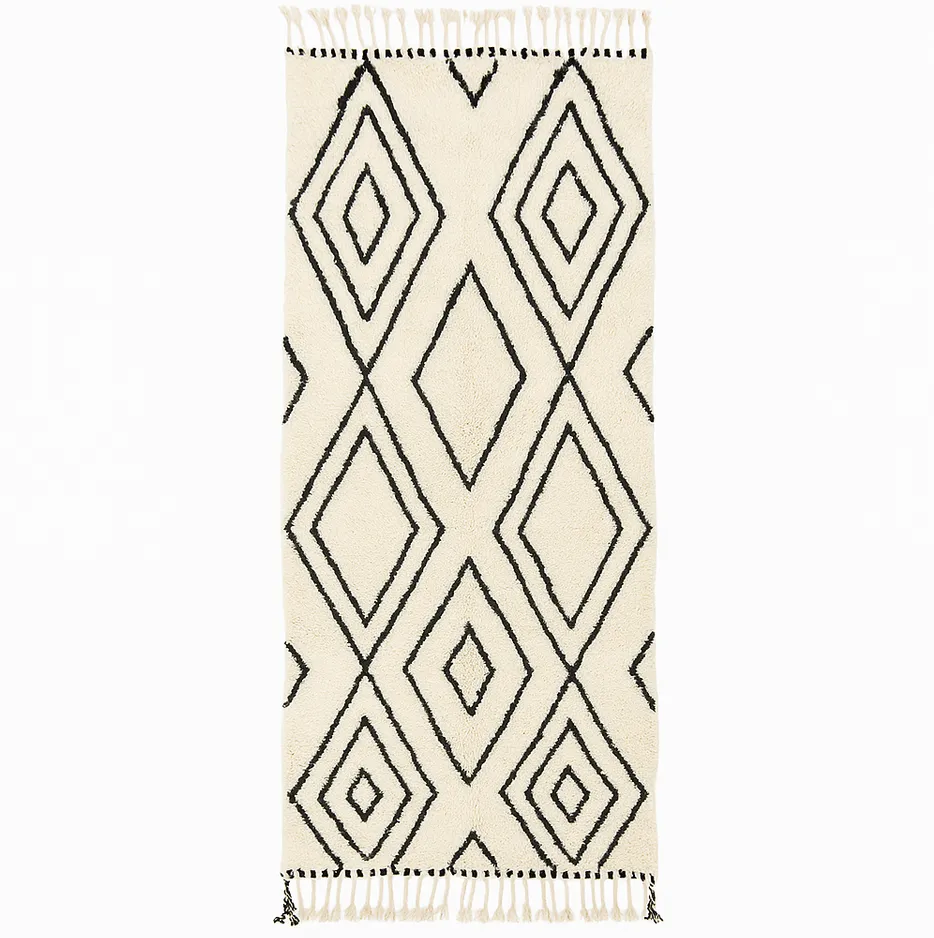 Tapis de couloir Beni Ouarain Agdz noir et blanc — tapis beni ouarain tissé à la main