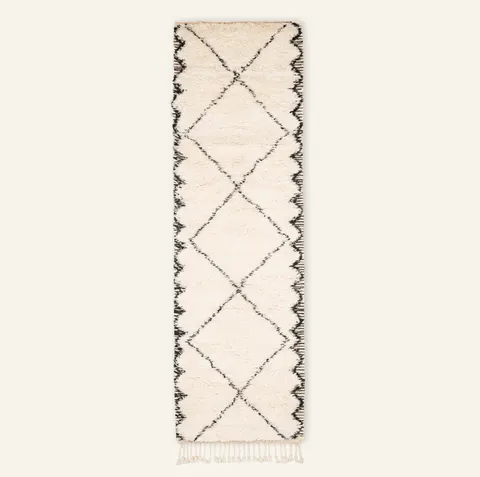 Tapis de couloir Beni Ouarain Aoufous beige et noir — tapis beni ouarain