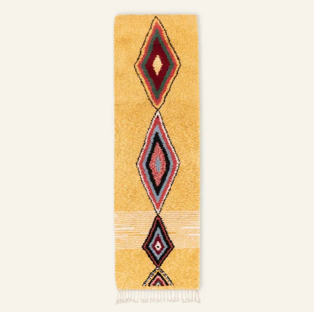 Tapis de couloir Beni Ouarain Bzou beige et blanc — tapis beni ouarain