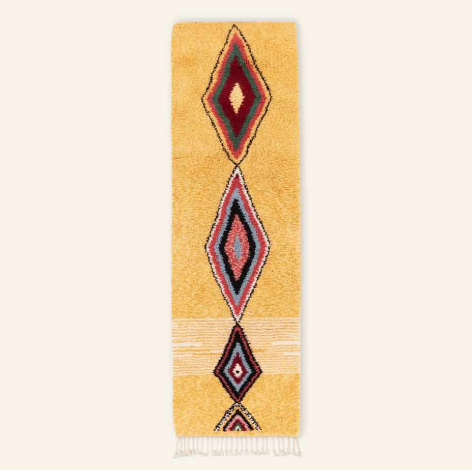 Tapis de couloir Beni Ouarain Bzou beige et blanc — tapis beni ouarain tissé à la main