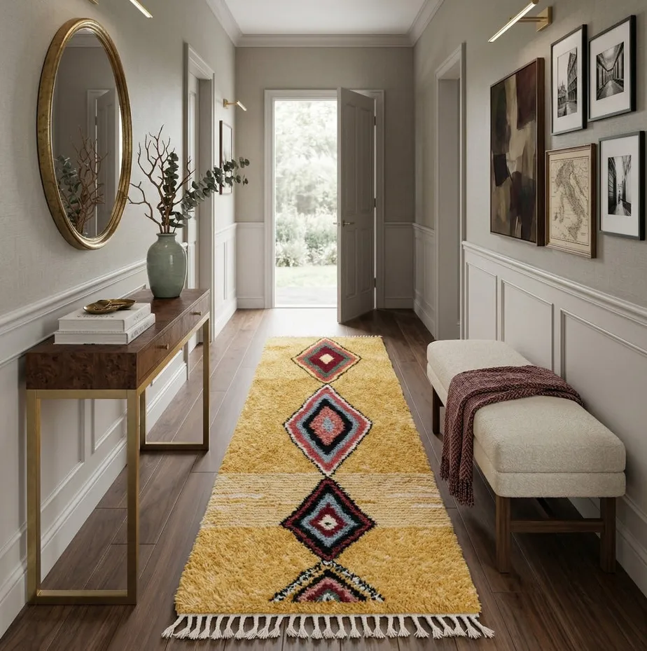Tapis de couloir Beni Ouarain Bzou beige et blanc, vue 3 sur 7