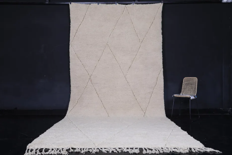 Tapis de couloir Beni Ouarain Ghdat crème à losanges — tapis beni ouarain tissé à la main