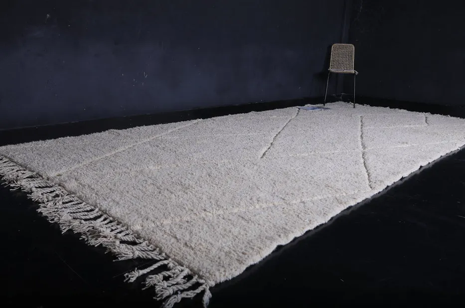 Tapis de couloir Beni Ouarain Ghdat crème à losanges, vue 6 sur 7