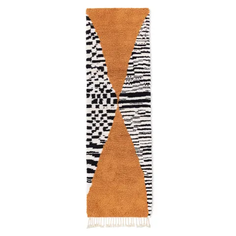 Tapis de couloir Beni Ouarain Imouzzer blanc et noir aux motifs géométriques — tapis beni ouarain