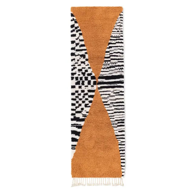 Tapis de couloir Beni Ouarain Imouzzer blanc et noir aux motifs géométriques — tapis beni ouarain