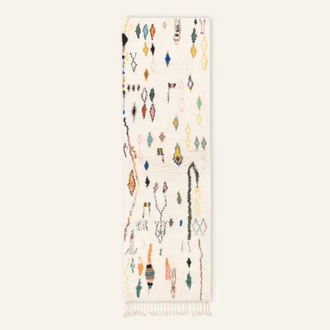 Tapis de couloir Beni Ouarain Ineghmar beige et blanc — tapis beni ouarain
