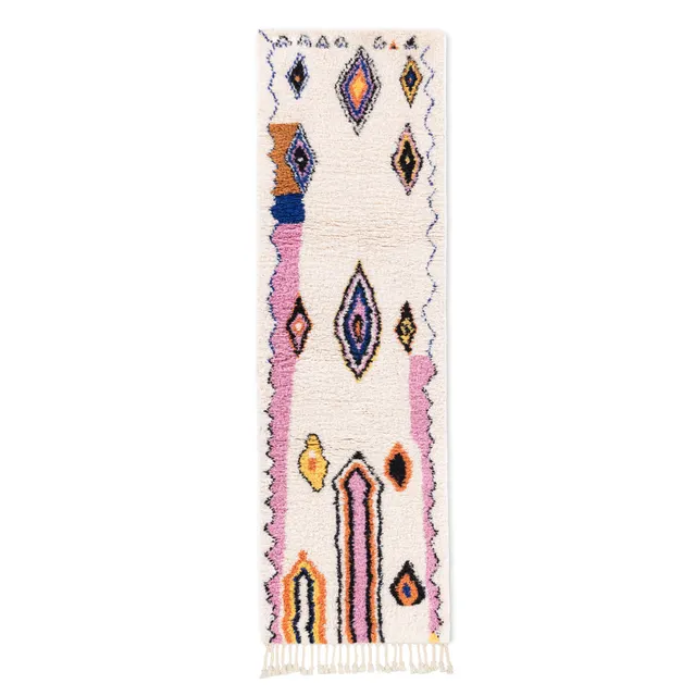 Tapis de couloir Beni Ouarain Itzer blanc et noir aux motifs géométriques — tapis beni ouarain