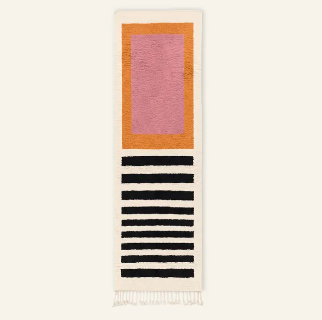 Tapis de couloir Beni Ouarain Sefrou beige et blanc — tapis beni ouarain