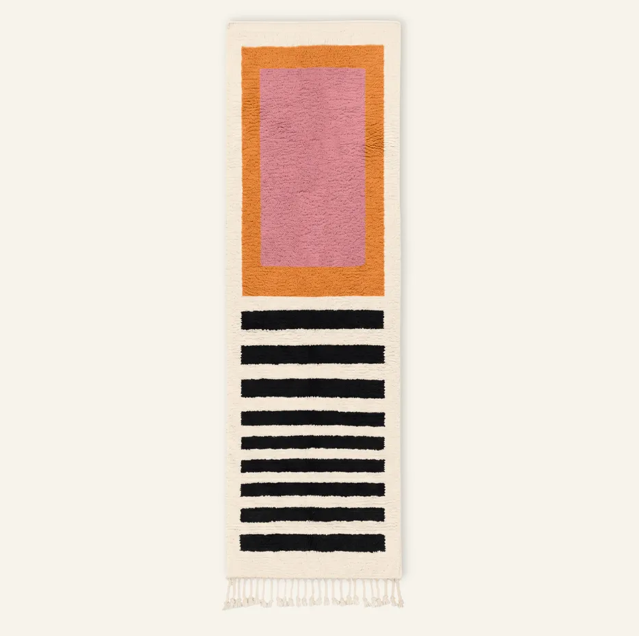 Tapis de couloir Beni Ouarain Sefrou beige et blanc — tapis beni ouarain tissé à la main