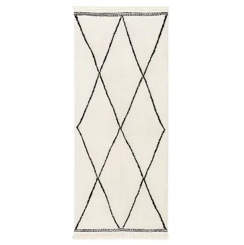 Tapis de couloir Beni Ouarain Tahla noir et blanc à losanges — tapis beni ouarain