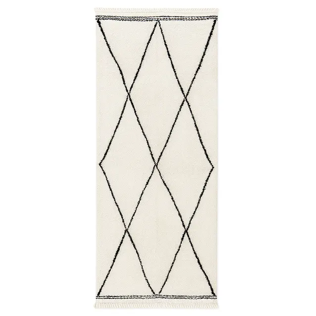 Tapis de couloir Beni Ouarain Tahla noir et blanc à losanges — tapis beni ouarain