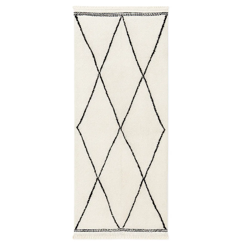 Tapis de couloir Beni Ouarain Tahla noir et blanc à losanges — tapis beni ouarain tissé à la main