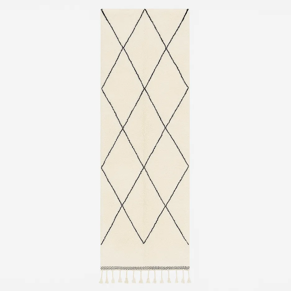 Tapis de couloir Beni Ouarain Tamegroute noir et blanc — tapis beni ouarain tissé à la main