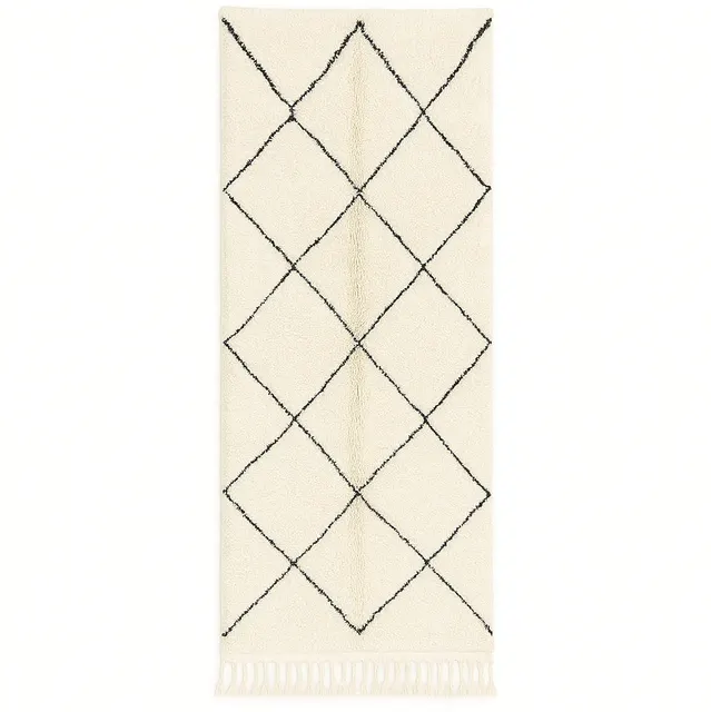 Tapis de couloir Beni Ouarain Telouet blanc et noir — tapis beni ouarain
