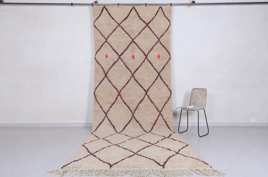 Tapis de couloir Beni Ouarain Tensift beige à losanges — tapis beni ouarain tissé à la main