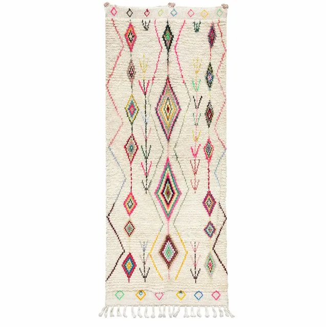 Tapis de couloir berbère Abid blanc et multicolore aux motifs berbères — tapis berbères contemporains