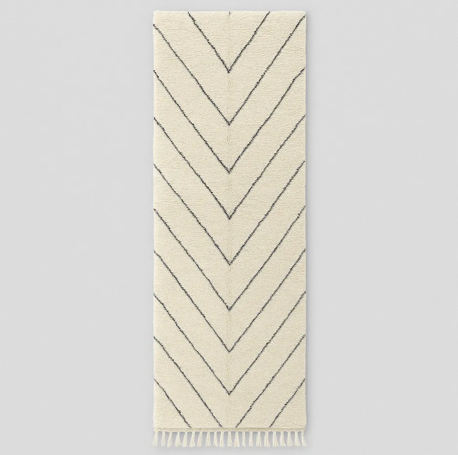 Tapis de couloir berbère Agadir blanc uni — tapis berbères contemporains tissé à la main