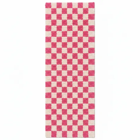 Tapis de couloir berbère Agadir rose à damier — tapis berbères contemporains