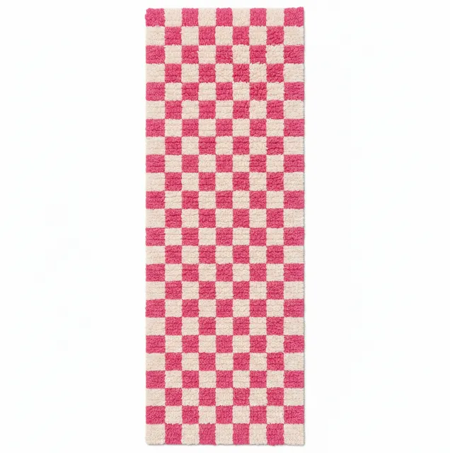 Tapis de couloir berbère Agadir rose à damier — tapis berbères contemporains