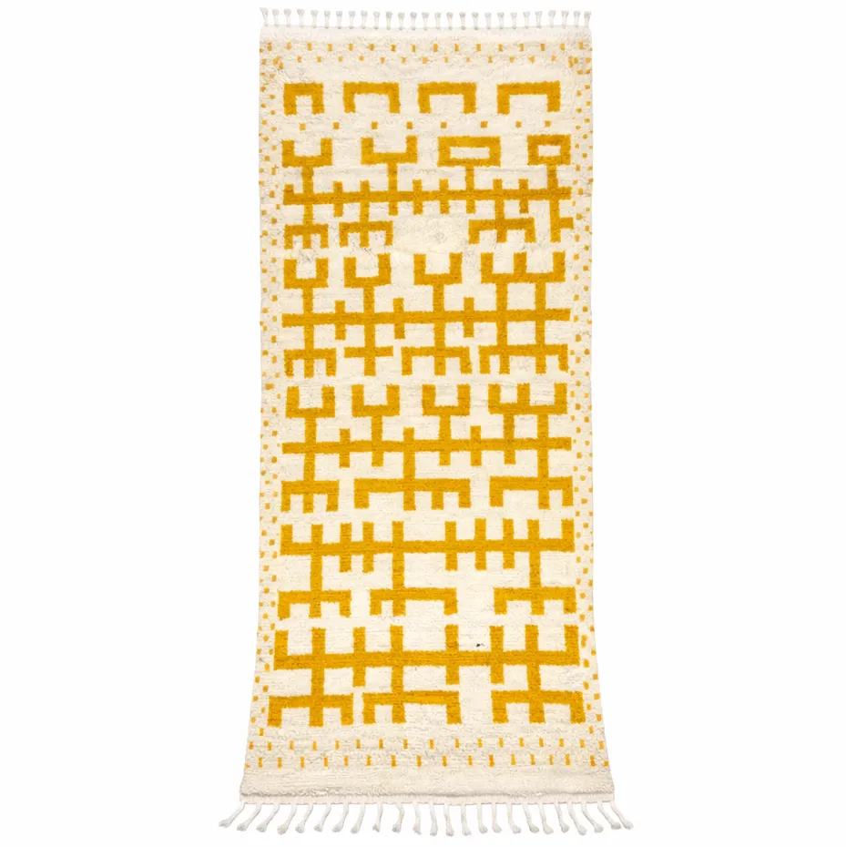 Tapis de couloir berbère Akka moutarde — tapis berbères contemporains tissé à la main