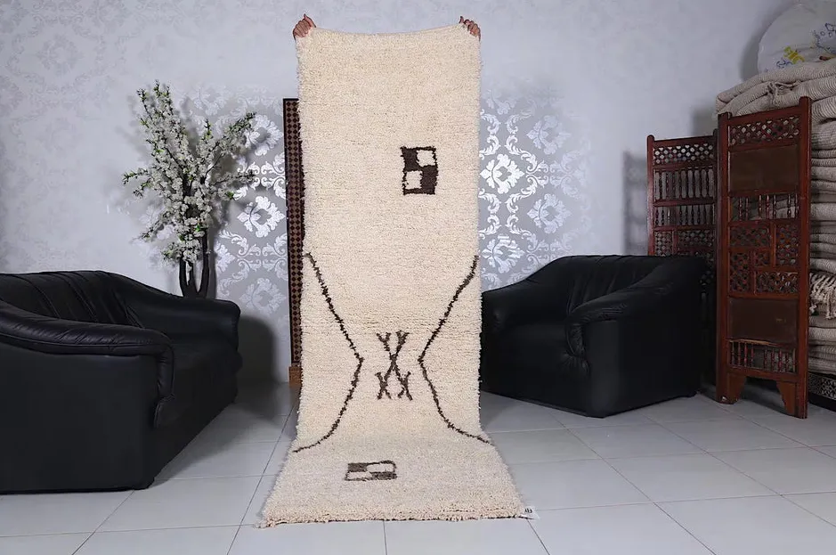 Tapis de couloir berbère Aman crème et marron aux motifs géométriques, vue 6 sur 7