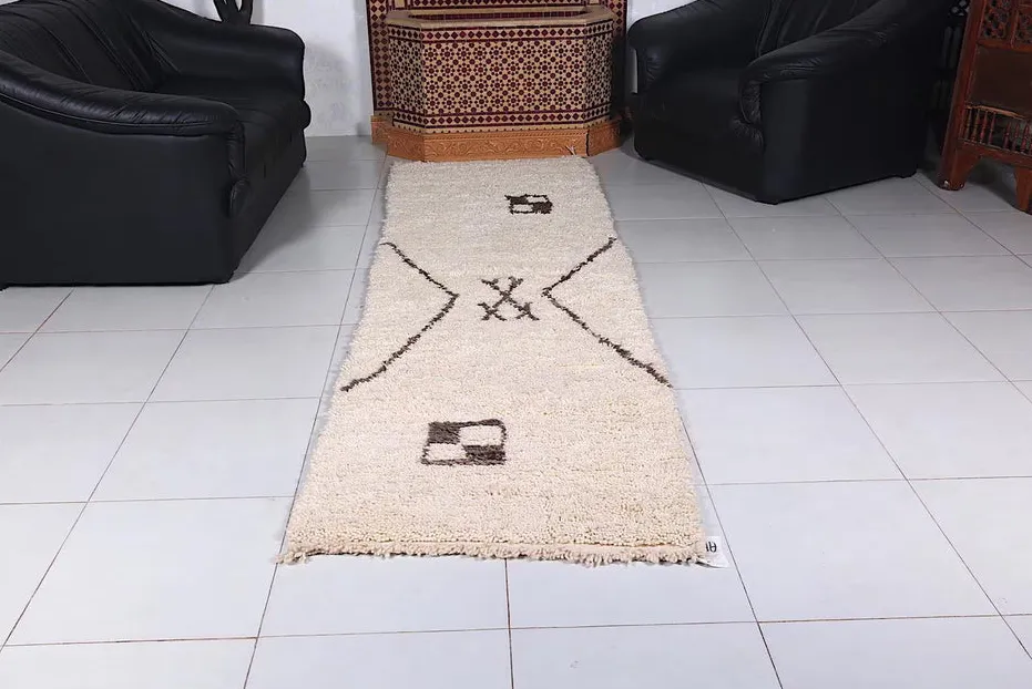 Tapis de couloir berbère Aman crème et marron aux motifs géométriques, vue 7 sur 7
