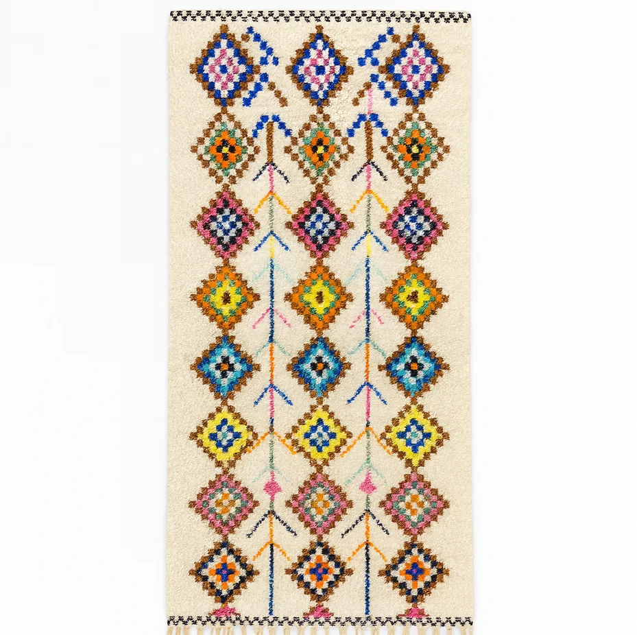 Tapis de couloir berbère Ameln multicolore à losanges — tapis berbères contemporains tissé à la main