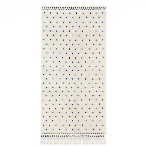 Tapis de couloir berbère Amnay blanc et bleu — tapis berbères contemporains