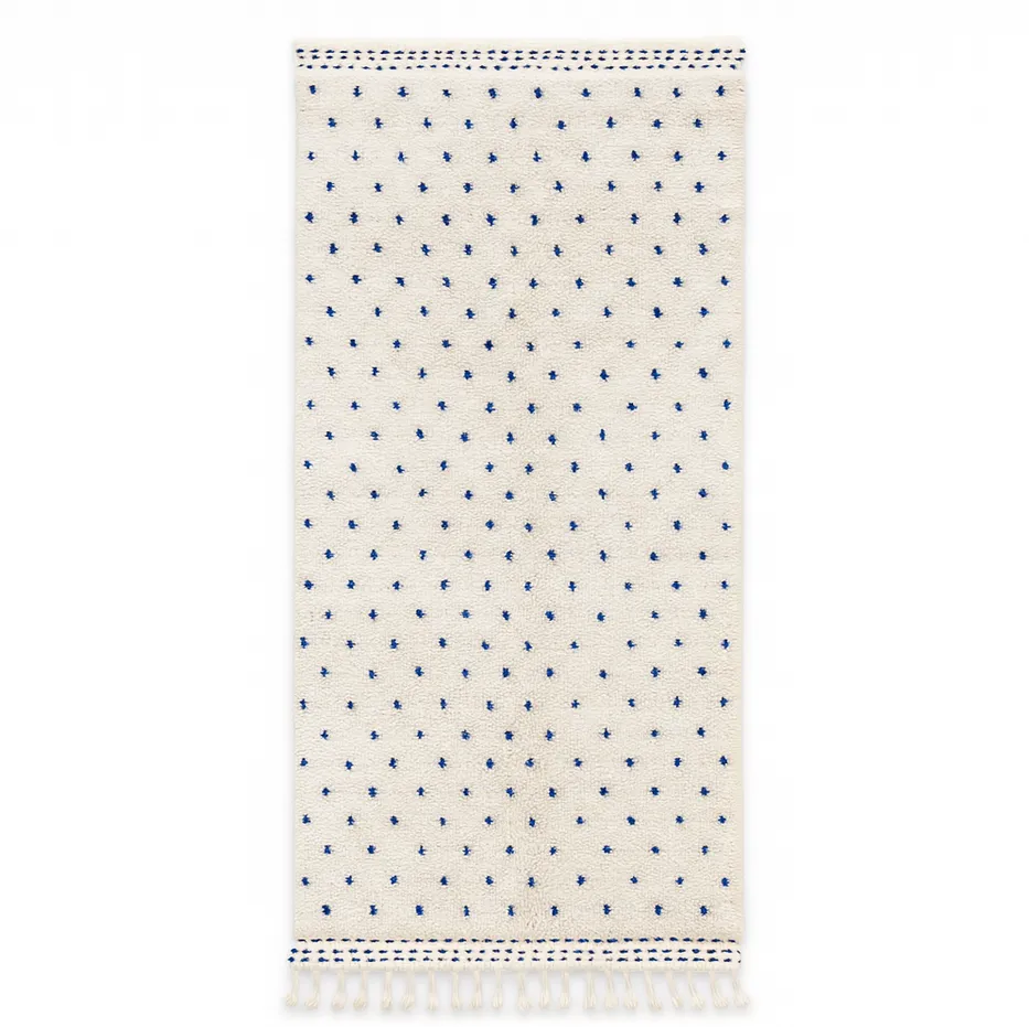 Tapis de couloir berbère Amnay blanc et bleu — tapis berbères contemporains tissé à la main