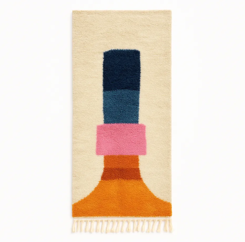 Tapis de couloir berbère Anghomar multicolore au dessin abstrait — tapis berbères contemporains tissé à la main
