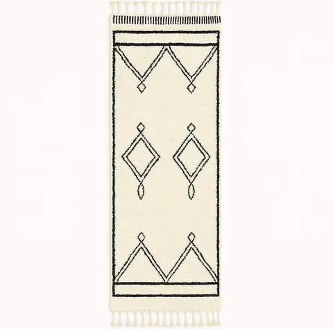 Tapis de couloir berbère Aoua blanc et noir à losanges — tapis berbères contemporains