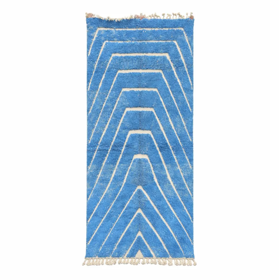 Tapis de couloir berbère Aoulouz bleu — tapis berbères contemporains tissé à la main
