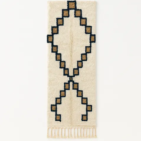Tapis de couloir berbère Asafu blanc et noir aux motifs berbères — tapis berbères contemporains