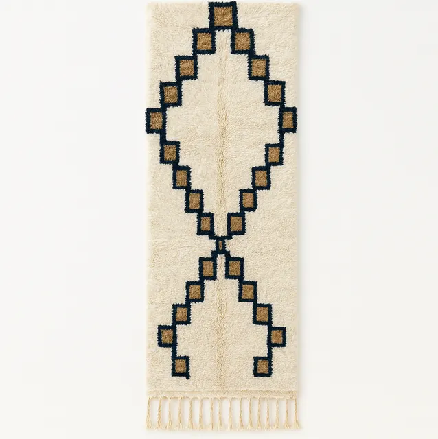 Tapis de couloir berbère Asafu blanc et noir aux motifs berbères — tapis berbères contemporains