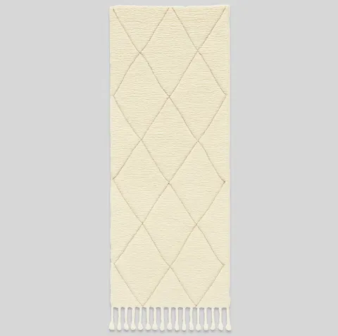 Tapis de couloir berbère Asif blanc à losanges — tapis berbères contemporains