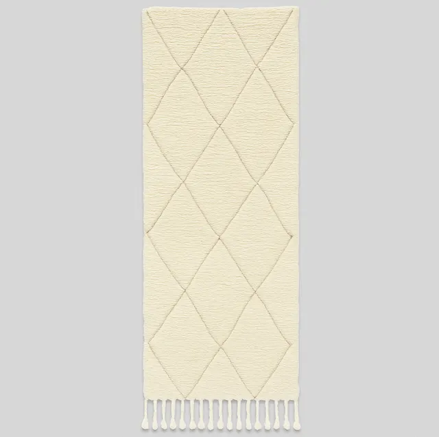 Tapis de couloir berbère Asif blanc à losanges — tapis berbères contemporains