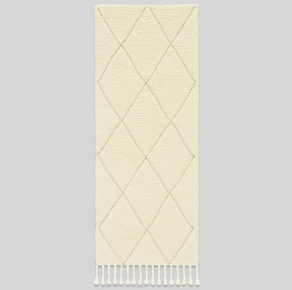 Tapis de couloir berbère Asif blanc à losanges — tapis berbères contemporains tissé à la main
