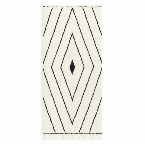 Tapis de couloir berbère Ayachi noir et blanc à losanges — tapis berbères contemporains