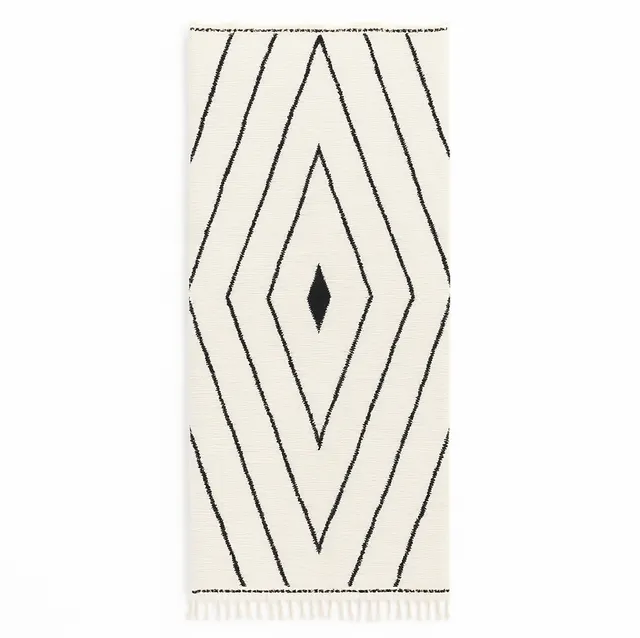 Tapis de couloir berbère Ayachi noir et blanc à losanges — tapis berbères contemporains