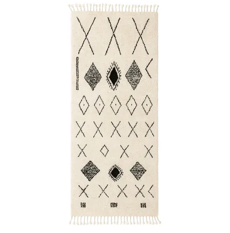 Tapis de couloir berbère Aylal blanc et noir aux motifs berbères — tapis berbères contemporains