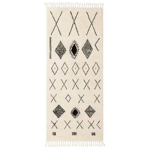 Tapis de couloir berbère Aylal blanc et noir aux motifs berbères — tapis berbères contemporains