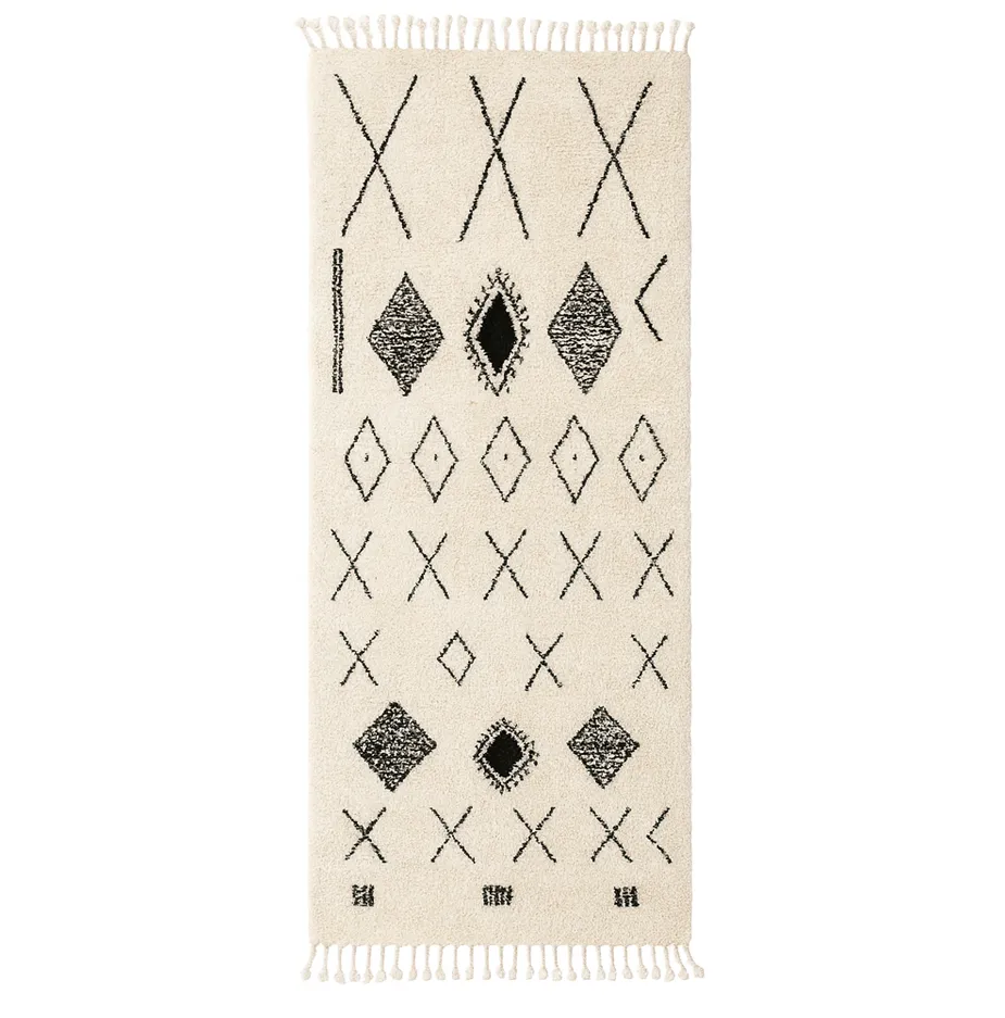 Tapis de couloir berbère Aylal blanc et noir aux motifs berbères — tapis berbères contemporains tissé à la main