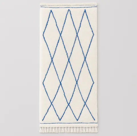 Tapis de couloir berbère Badis bleu à losanges — tapis berbères contemporains