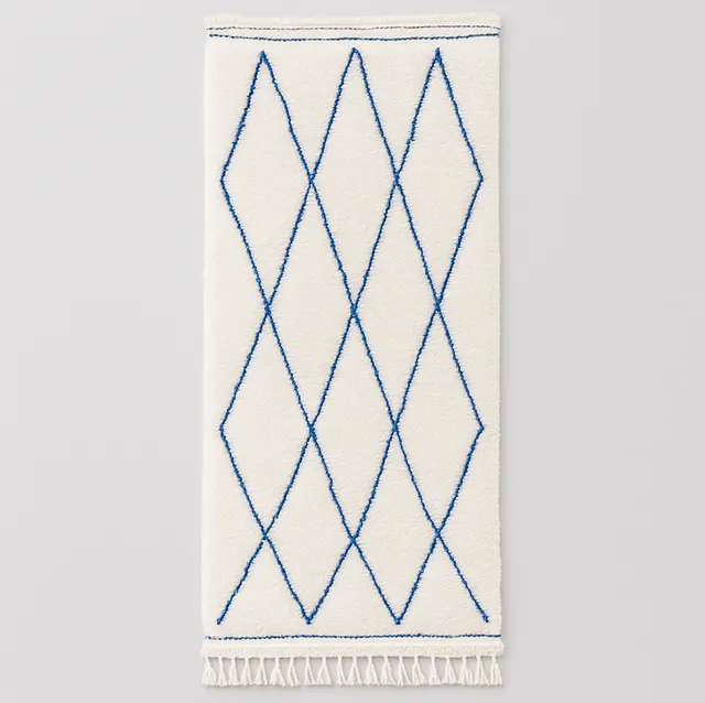 Tapis de couloir berbère Badis bleu à losanges — tapis berbères contemporains