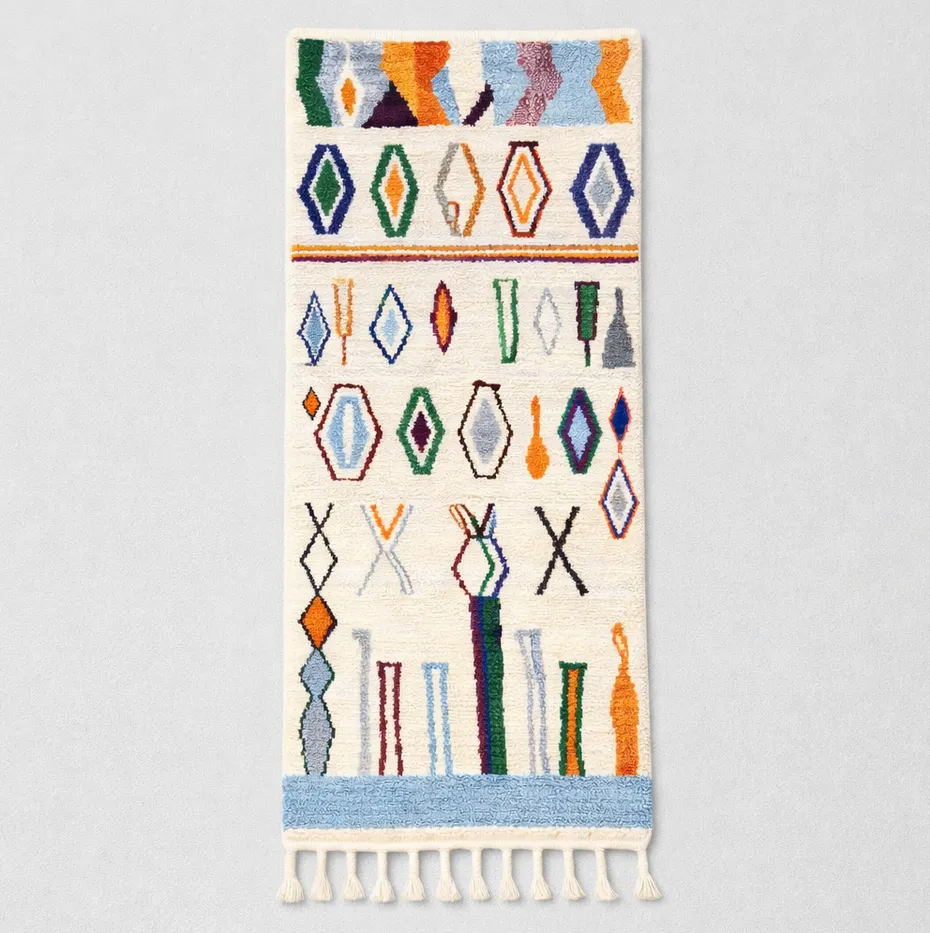 Tapis de couloir berbère Bouarfa multicolore à losanges — tapis berbères contemporains tissé à la main